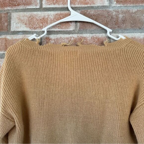 Lovers + Friends Revolve Prospect V Neck Knit Sweater Distressed Tan Crop Small - Picture 7 of 9
